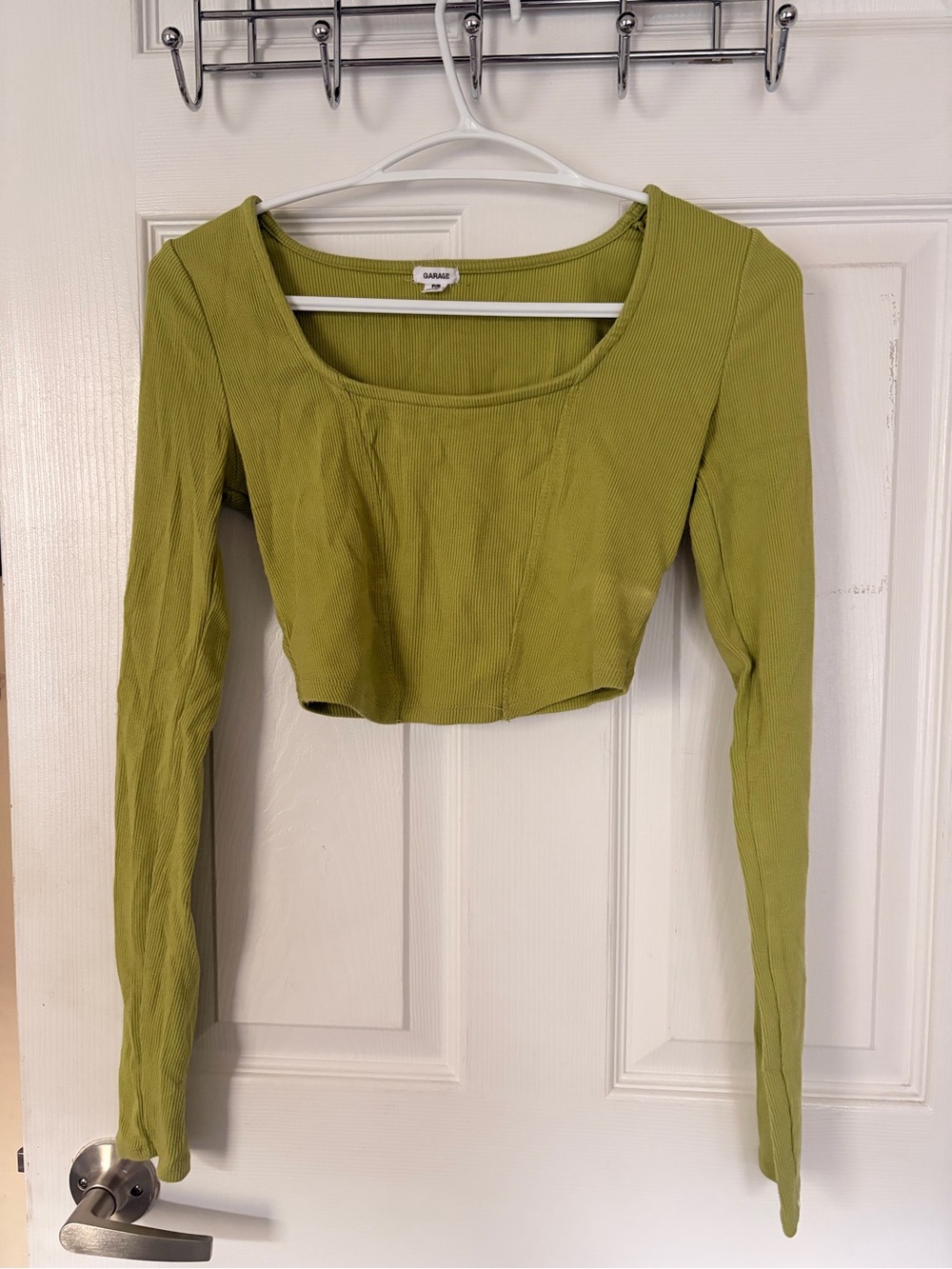 Garage Lime Green Ribbed Long-Sleeve Scoop Neck Crop Top